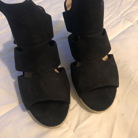 Black Sandal wedge faux velvet - Picture 2 of 2